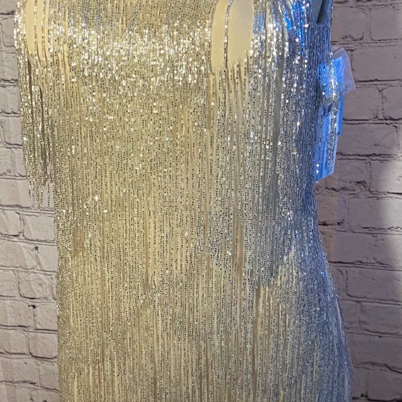 NWT Aidan Mattox Seed Bead Gold/Silver Fringe Dress, SZ 6, Fearless Era Inspired - Picture 3 of 15